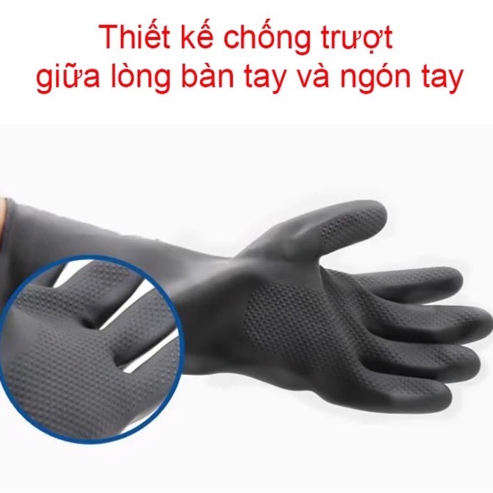 Găng tay chống hóa chất và axit mạnh màu đen, Găng tay cao su dài 35cm , 45cm , 55cm