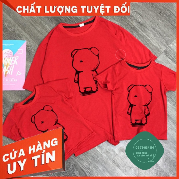 Áo thun giá sỉ Áo Thun Gia Đình Màu Đỏ In Họa Tiết Thú Bông ATN6081
