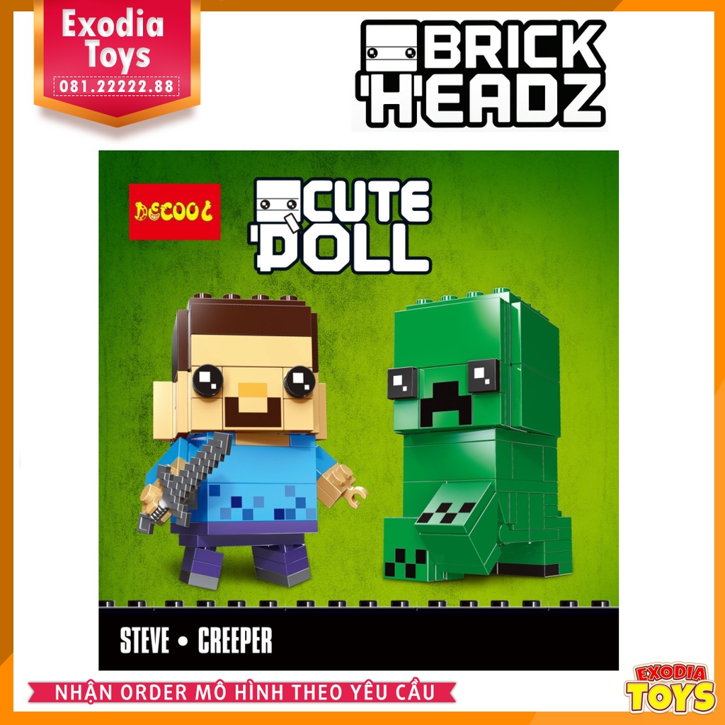 Xếp hình Brickheadz Minecraft nhân vật Steve và Creeper - Đồ Chơi Lắp Ghép Sáng Tạo - DECOOL 6601 Lego Ideas 41612