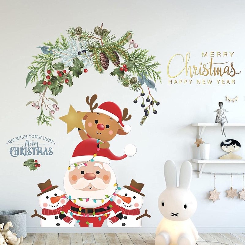 Nhãn dán tường tự dính họa tiết ông già noel người tuyết hoạt hình sáng tạo trang trí Giáng sinh cho nhà cửa