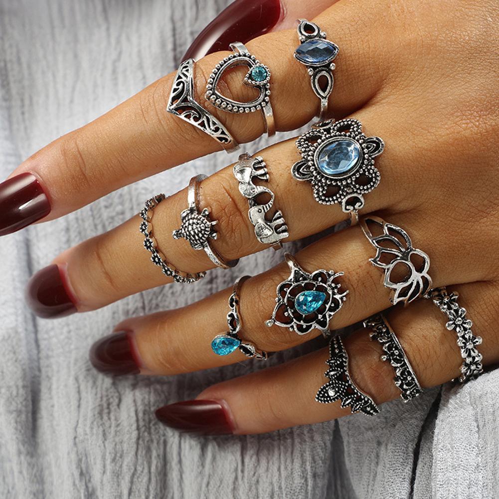 13 chiếc Sky Blue Crystal Rùa Nhẫn Finger Knuckle Midi Ring sức Trang boho M7X0