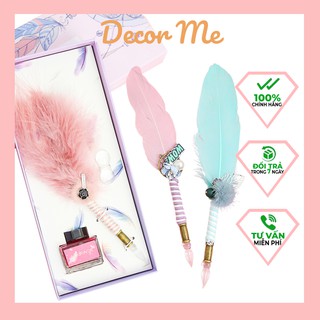 Bút Thủy Tinh Pha Lê Lông Vũ Nhúng Mực Chấm Mực DECOR ME Kiểu Dáng Sang Trọng, Nghệ Thuật Dùng Làm Quà Tặng