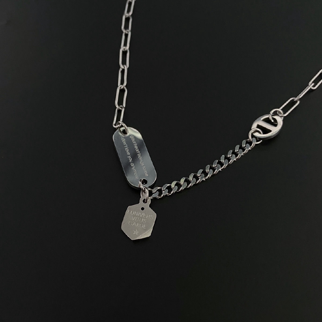 Dây Chuyền Thép Titan Phối Mặt Khắc Chữ Phong Cách Hàn Quốc 22471