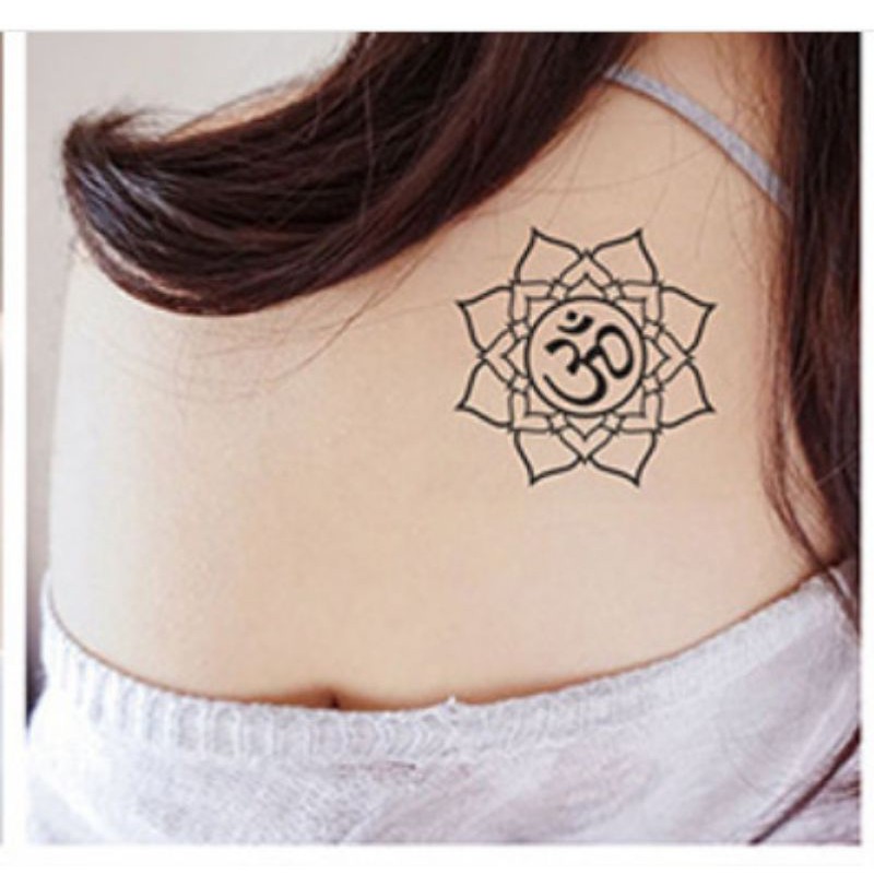 Hình xăm biểu tượng hoa sen q30. Xăm dán tatoo mini tạm thời, size &lt;10x6cm