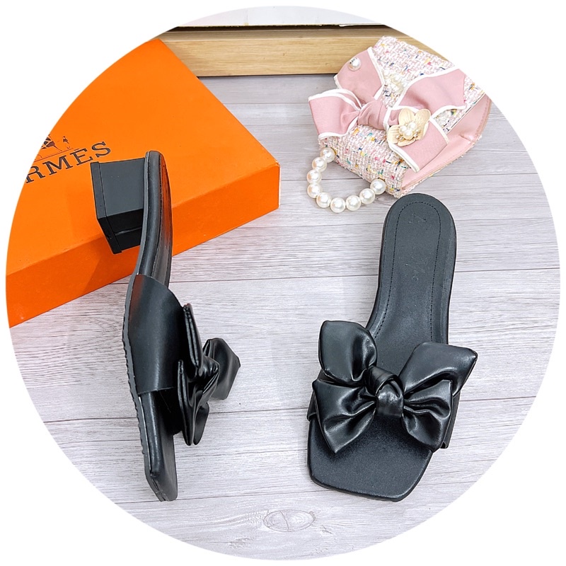 Dép nữ cao gót , Guốc quai nơ 4 cánh gót 3p nữ tính dễ đi