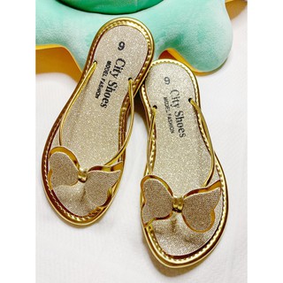 Dép sandal vàng xỏ ngón trắng da phối nơ phong cách Hàn Quốc cho bé gái - kiểu dáng nơ dễ thưỡng xinh xắn mang êm chân