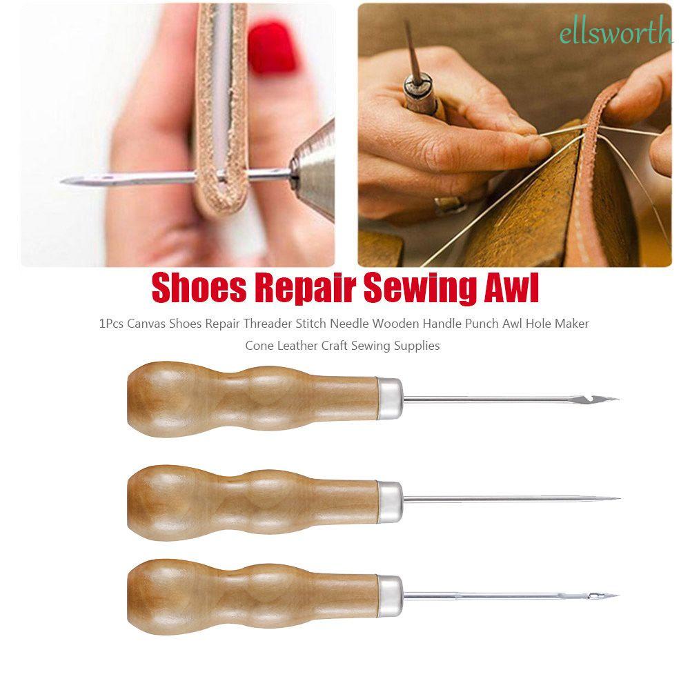 Dùi cán gỗ chuyên dụng cho khoan đục/ may vá tạo lỗ gia công giày bằng vải bố/ da thiết kế tự làm thủ công tiện dụng