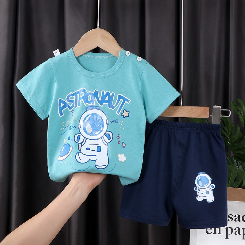 Set trang phục SANITKUN áo thun tay ngắn và quần short cotton thoáng khí thời trang mùa hè 2022 cho bé gái