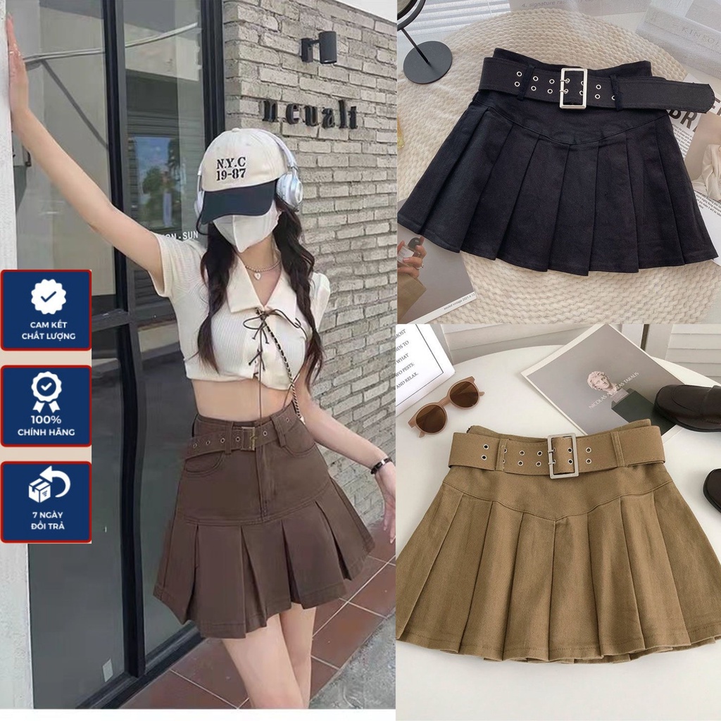 Chân Váy Kaki Nữ Ngắn Xếp Ly Kèm Đai Dây Đai Bản To Thời Trang Hot 2022 Chân Váy Sexy Hàng Loại 1 Cv4802
