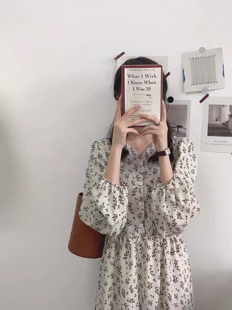 Váy Hoa Nhí Vintage Babydoll Dài Tay Cổ V