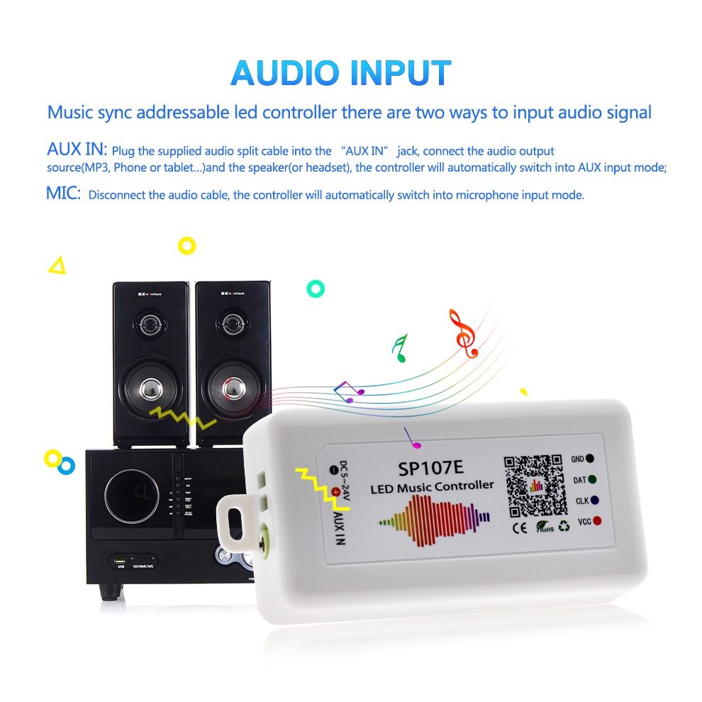 Bộ Điều Khiển Dây Đèn LED RGB Kết Nối Bluetooth Phát Nhạc Xnbada SP107E DC5V-24V Cho 2812 2811 1903