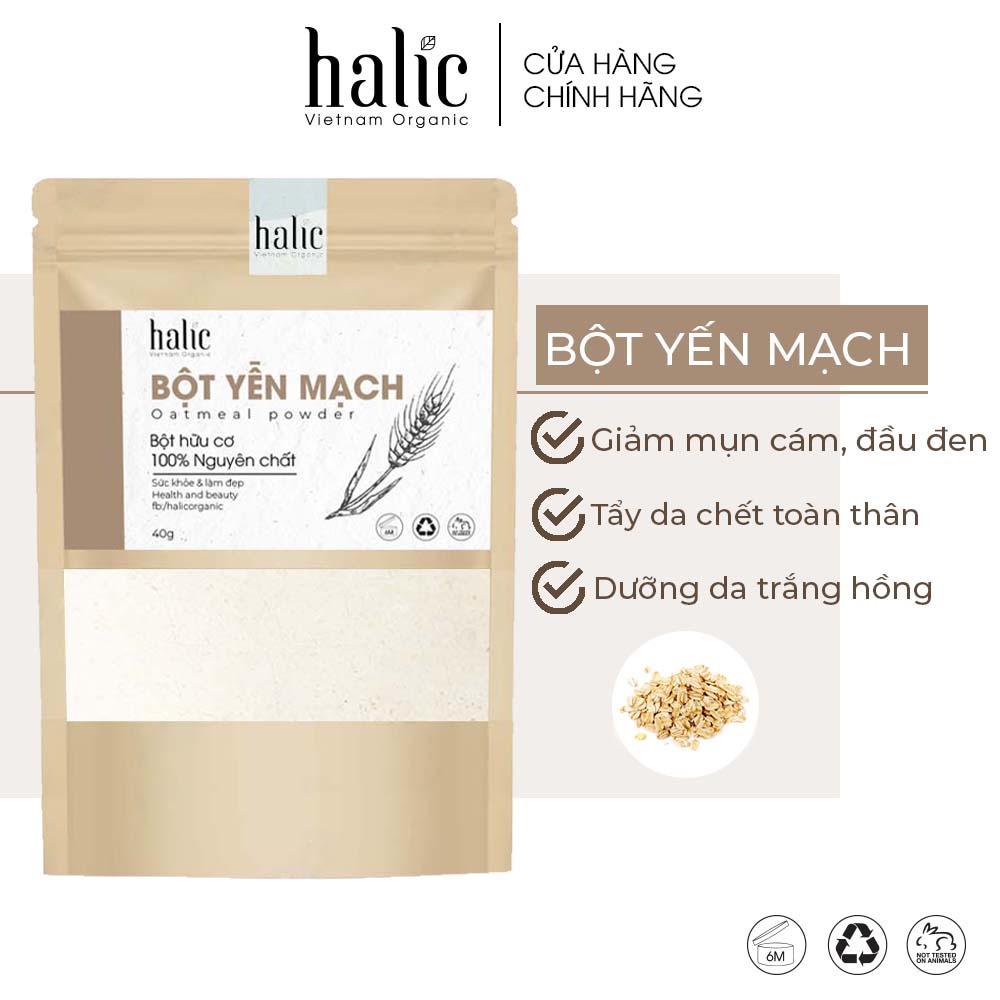 Bột Yến Mạch nguyên chất Halic Organic 40G đắp mặt nạ chống lão hóa da, ngừa mụn, làm trắng sáng da hiệu quả