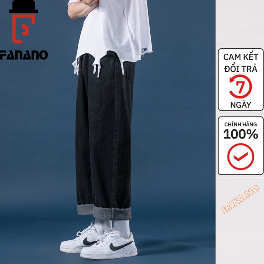 Quần Jean Bò Nam Ống Rộng Suông Fanano Xanh Nhạt, Quần Bò Nam Ông Rộng Màu Đen Fnqd04