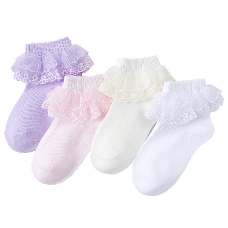 Tất cotton Phối Ren Màu Sắc Xinh Xắn Cho Bé Gái