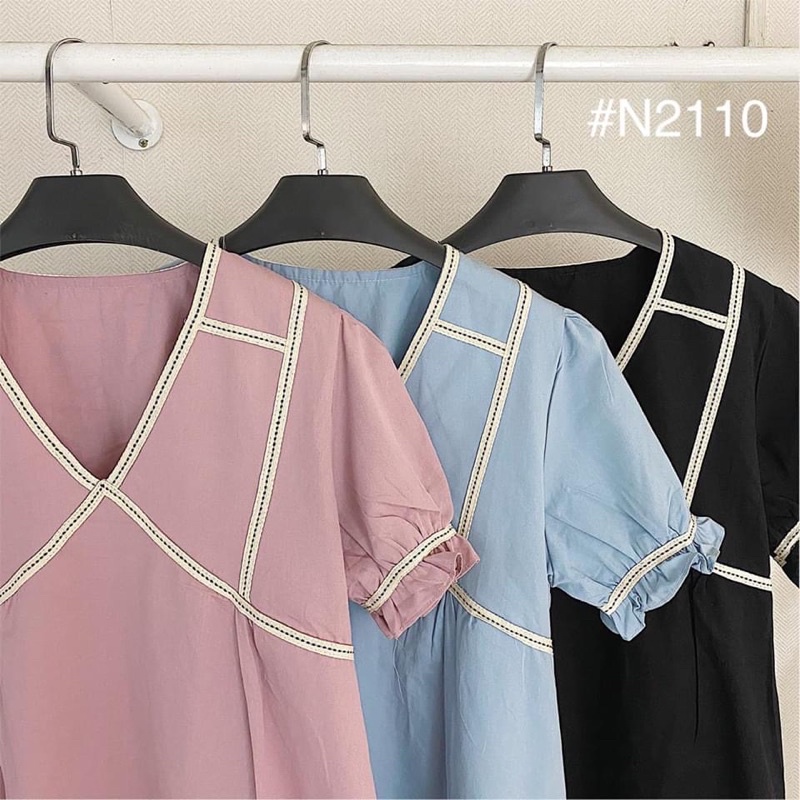 Lila Dress - đầm suông tay phồng cổ V🍭