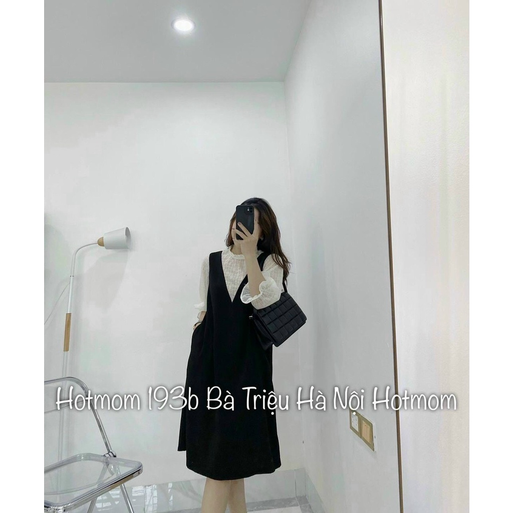 ￼Váy bầu dáng giả yếm với thiết kế đen pha ren xinh xắn dễ thương mặc đi làm đi chơi