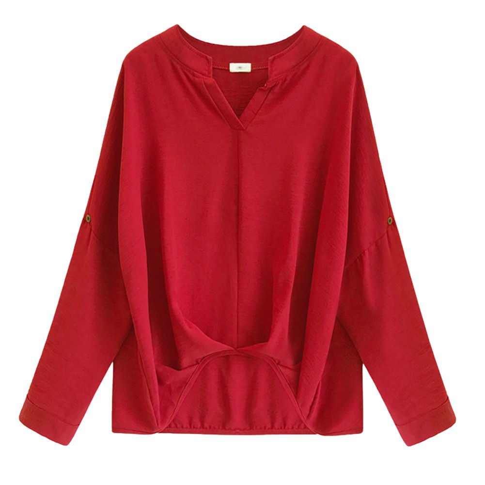 Áo cánh dơi cổ chữ V chất Chiffon màu trơn thiết kế thanh lịch