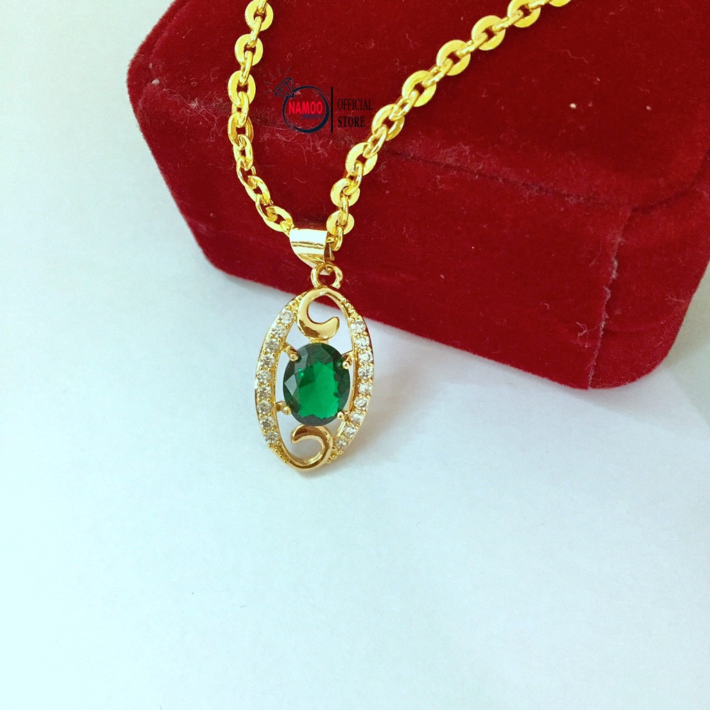 Dây Chuyền Nữ Đính Đá V862 Mặt Dây Xanh lá Kết Hợp Dây Xích 45cm