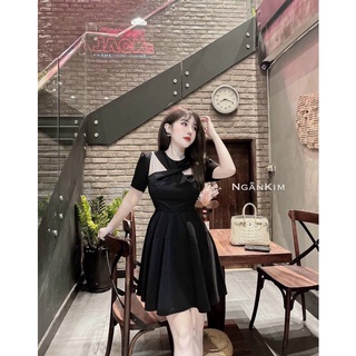 ĐẦM ĐEN XOÈ BỒNG XOẮN CỔ