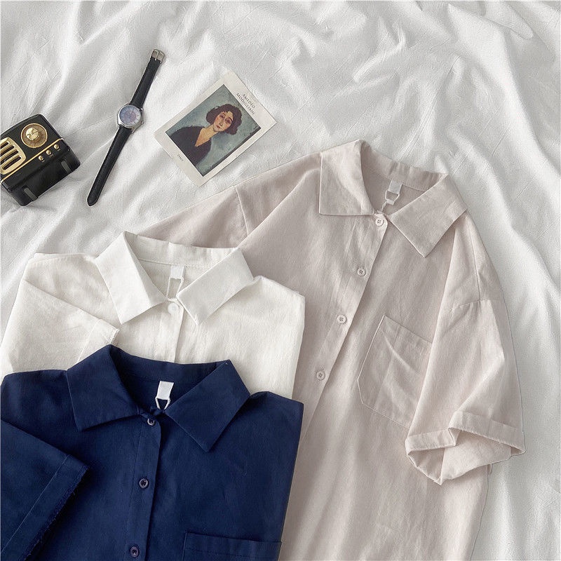 Áo sơ mi tay ngắn dáng rộng phong cách Hàn Quốc thời trang mùa hè cho nữ