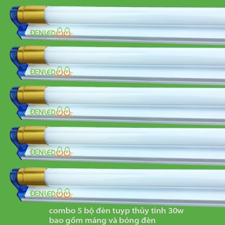 Bộ 5 đèn led Tuýp thủy tinh 30W 1,2m  ánh sáng trắng và máng đèn nắp  rời 1.2 mét
