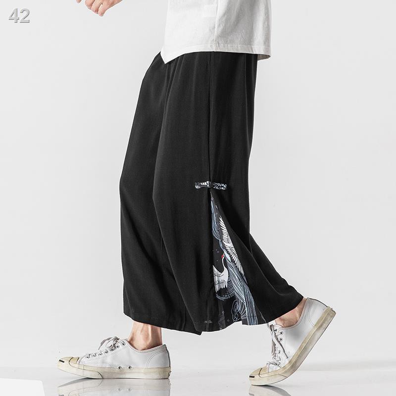 Summer National Tide Nam Quần âu chín điểm Cỡ lớn ống rộng Lỏng lẻo Hanfu Song Hạc Cổ Cẩu Phong bất tử