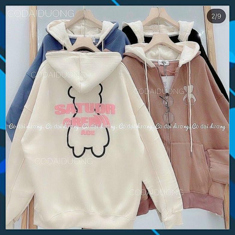 Áo khoác nam nữ nỉ ngoại in gấu 2 nón dây kéo 🎁