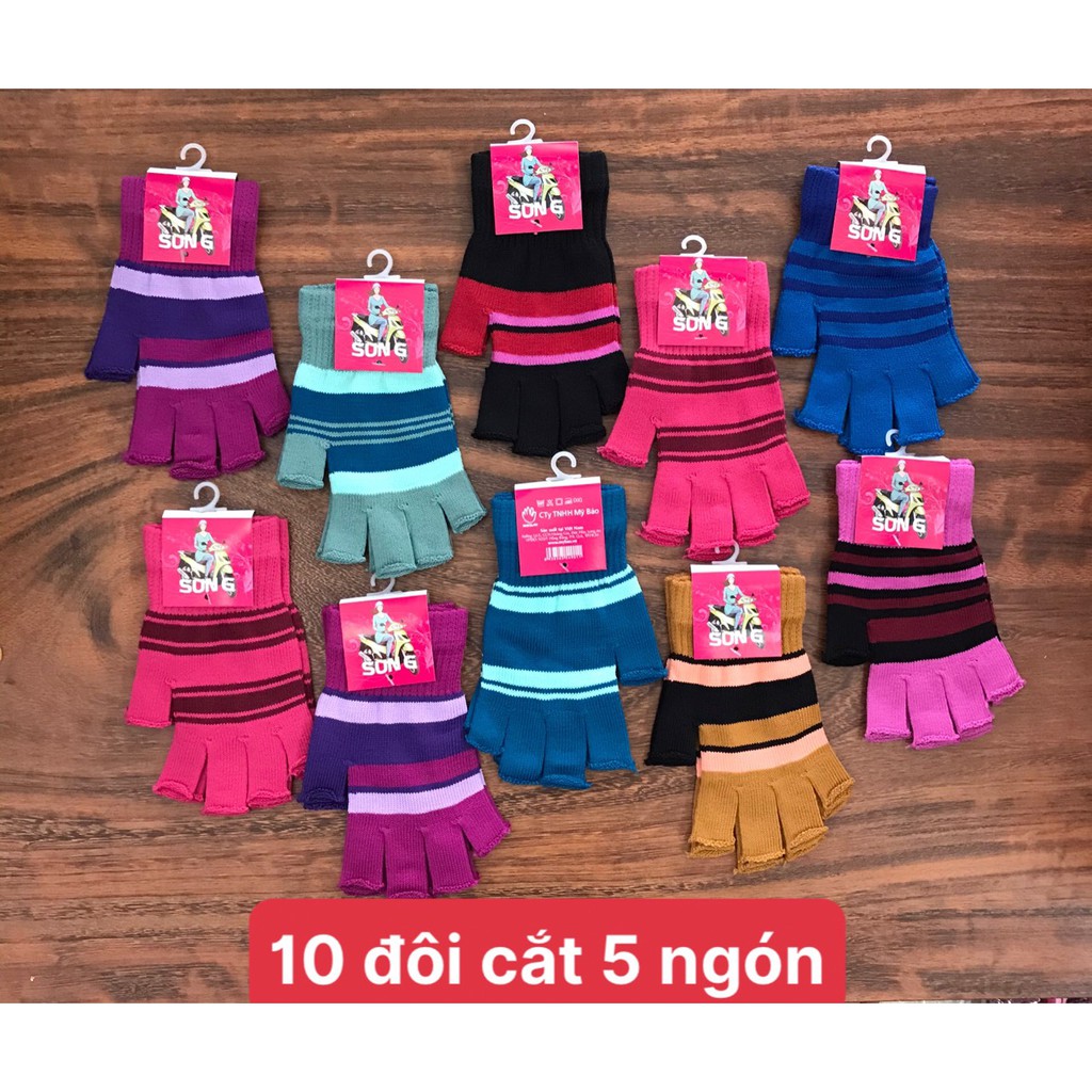 Combo 5  đôi găng len nữ , không cắt ngón , cắt 2 ngón , cắt 5 ngón ,thương hiệu CTY MỸ BẢO ,bảo đảm giao đúng hàng