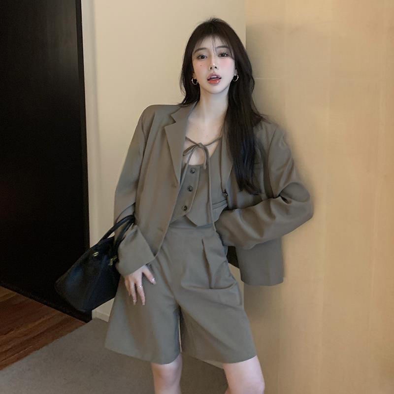 Set Áo Vest + Áo Vest + Quần Dài Ống Rộng Lưng Cao Phong Cách Retro Mùa Thu Mới Cho Nữ