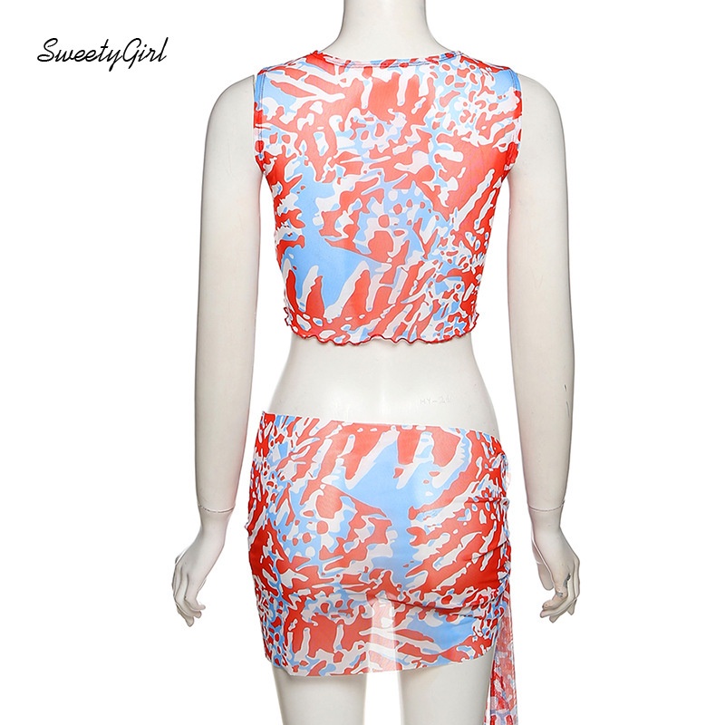 Bộ Áo Thun 2022 In Họa Tiết + Chân Váy Gợi Cảm Cho Nữ