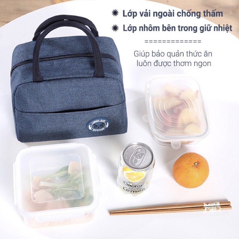 Hộp Đựng CơmTúi Đựng Cơm Giữ Nhiệt Lunch Bag 2 Lớp Có Khoá Kéo Và Quai Xách