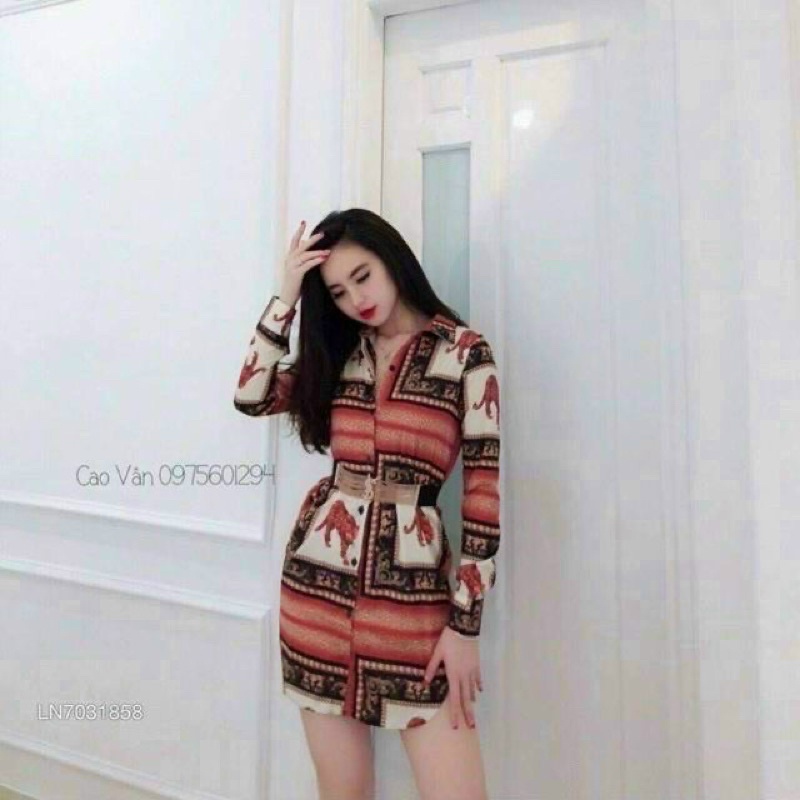 Đầm sơmi hoạ tiết