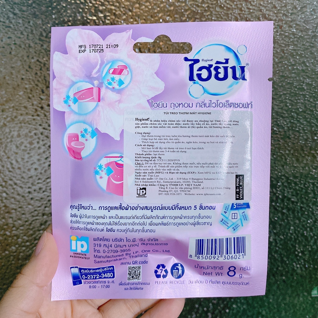 Túi Thơm Hygiene Màu Tím Treo Tủ Quần Ảo Thái Lan Chống Ẩm Khử Mùi Hiệu Quả Violet Soft 8gr