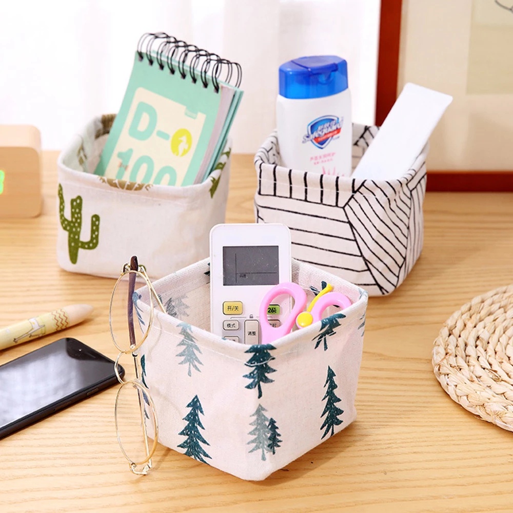 Foldable Desktop Makeup Stationery Sundries Cotton Linen Storage Box