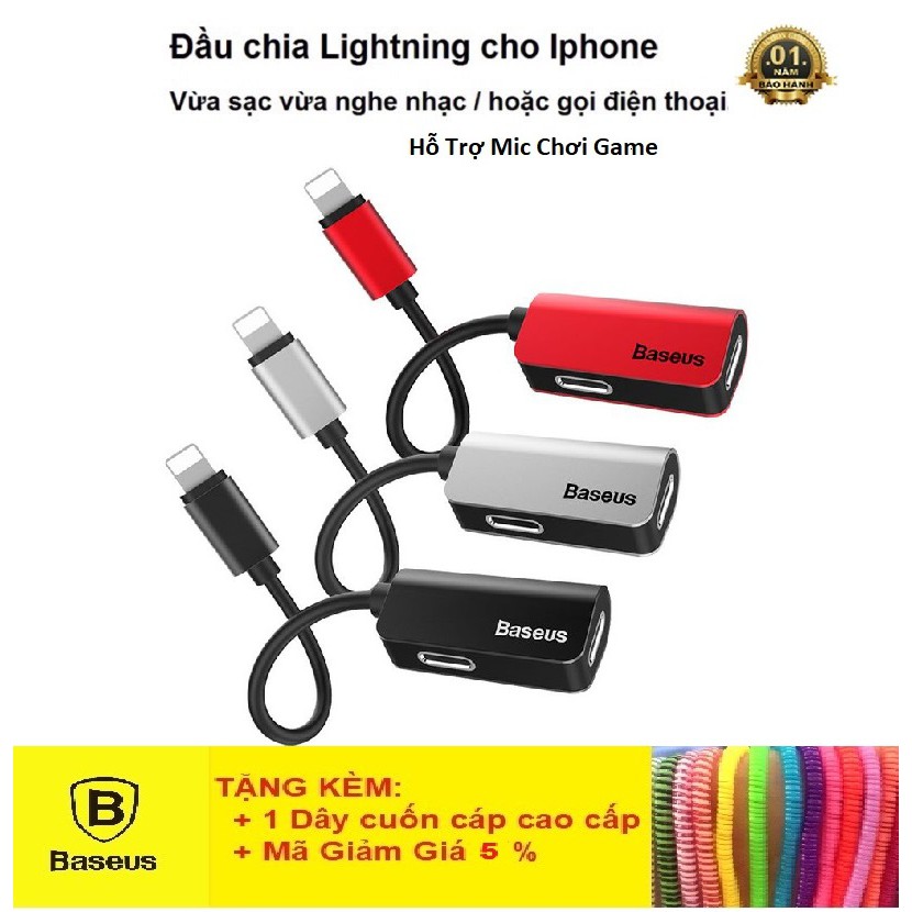 [Mã QUANRTHRH giảm 5 đơn 10K] Jack Chuyển Đổi Iphone Vừa Sạc Vừa Nghe Vừa Mic Hàng chính hãng Baseus L37 Chia 2 Cổng Lig