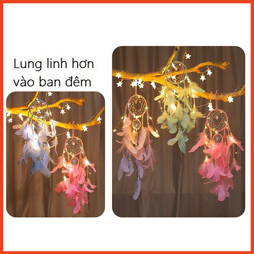 [ CÓ ĐÈN LED ] Dreamcatcher 2 tầng gắn lông vũ decor trang trí phòng