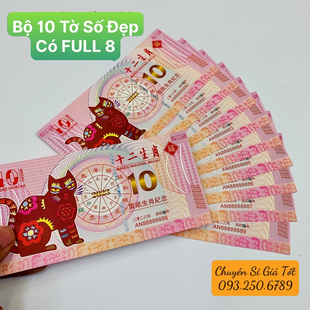 ⭐SỐ ĐẸP⭐ BỘ 10 TỜ Tiền hình con mèo Macao 10 patacas phong thủy cùng bao lì xì, Quà Tết 2023