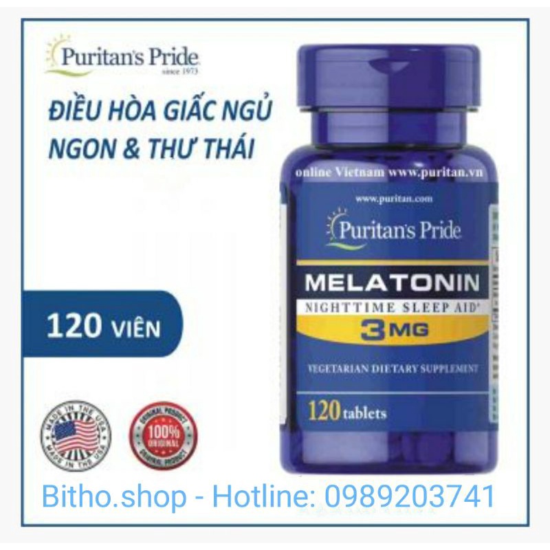 Viên Hố Trợ Giấc Ngủ Ngon Melatonin 3mg 5mg Puritan's Pride 120v