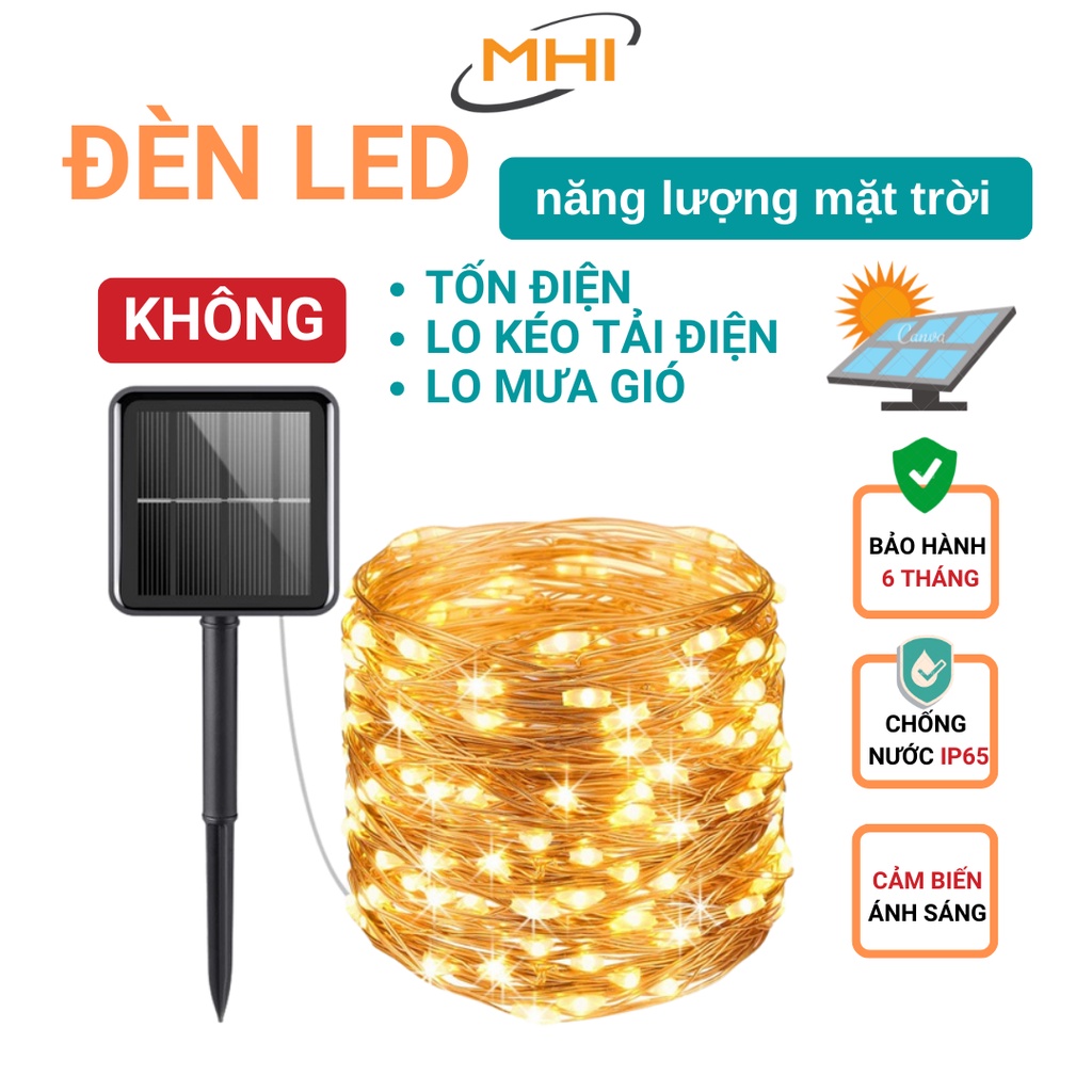 Dây Đèn LED Đom Đóm Năng Lượng Mặt Trời MHI 100 - 200 Bóng,Chống Nước Trang Trí Ban Công, Sân Vườn, Cây cảnh