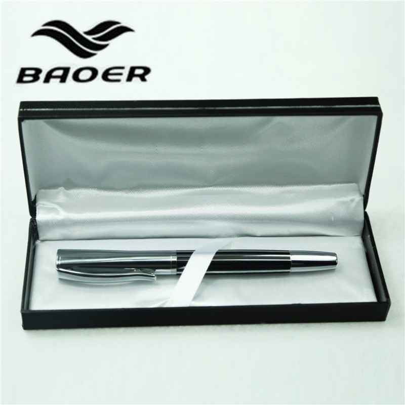 Bút ký viết gel vỏ kim loại sọc đen trắng Baoer 051
