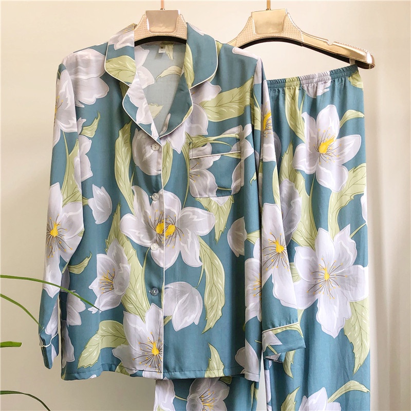 Popular new pajamas women's cotton cardigan spring and summer new long-sleeved trousers cotton silk thin suit cardigan home wear