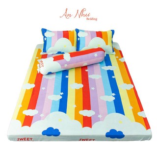 Bộ chăn ga gối 💖An Như💖 ga giường poly, ga trải giường mây cầu vồng