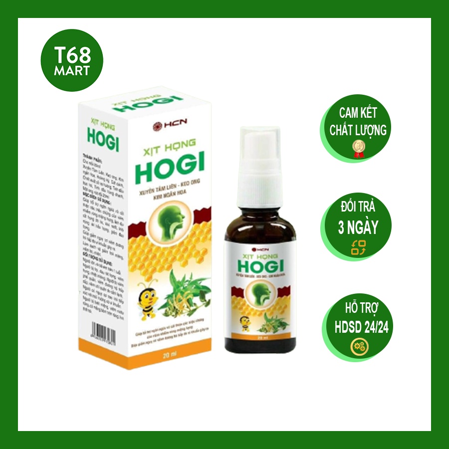 Xịt họng Xuyên tâm Liên Hogi 20ml làm dịu tức thời các cơn đau họng rát cổ ho khan