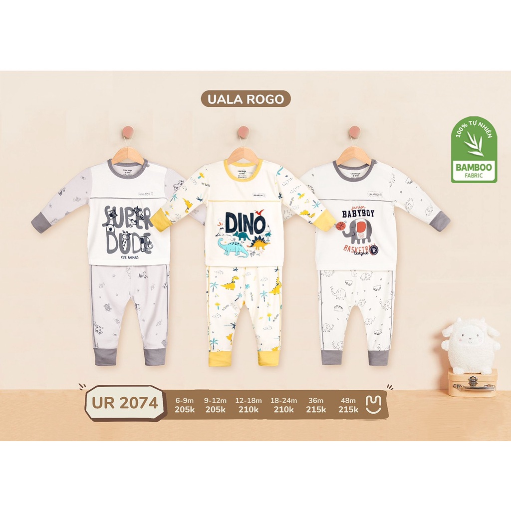 [UALAROGO] Bộ dài tay cài vai chất liệu bamboo cho bé 6M-3Y mặc điều hòa