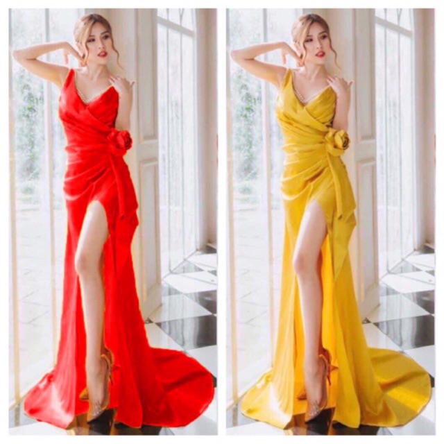 ẢNH VÀ VIDEO THẬT 1000%  Đầm dạ hội hoa eo kèm chuổi ngọc