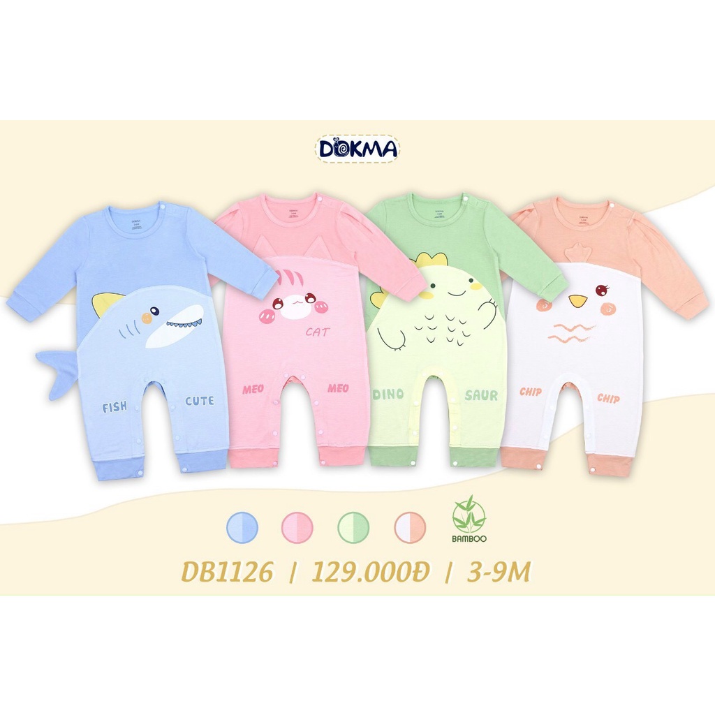 Bộ body sơ sinh Body liền thân Tay Dài cài vai Hình Thú Họa tiết  3-9M Body cho bé sơ sinh