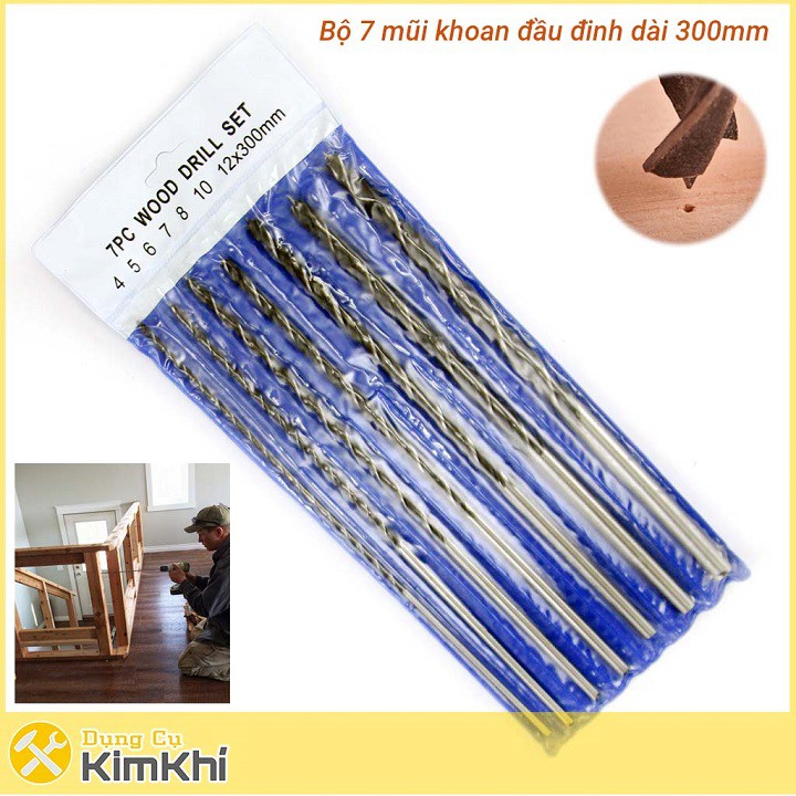 Bộ 7 mũi khoan gỗ đầu đinh 4-12mm dài 300mm
