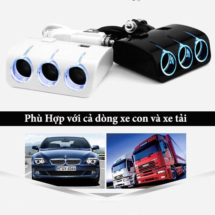 Bộ Tẩu Chia Sạc Oto - Chia 3 Cổng Tẩu Và 2 Cổng USB