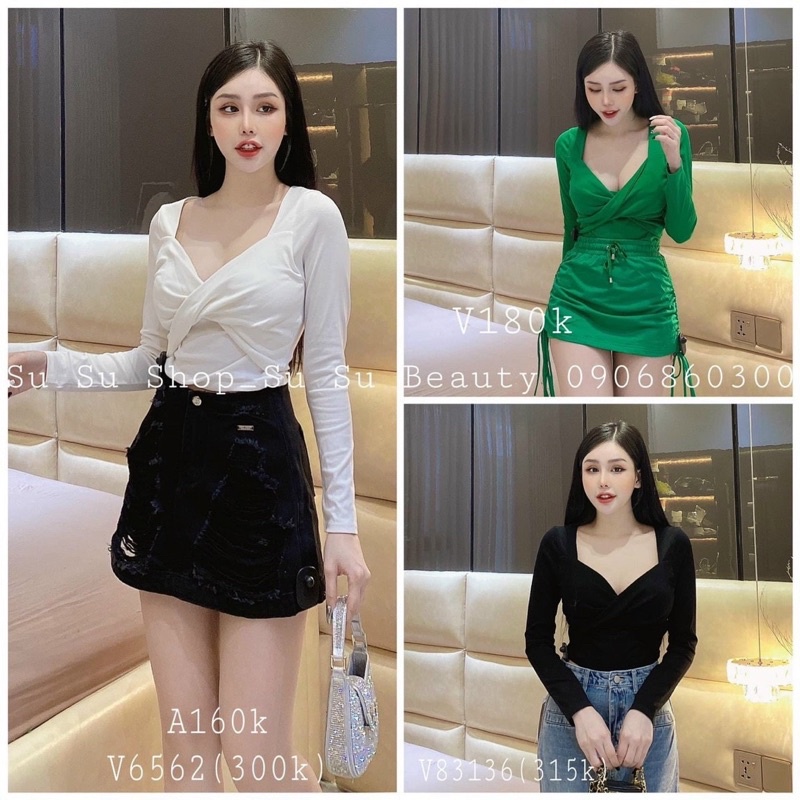 Áo thun croptop body Tay Dài xoắn ngực đủ màu