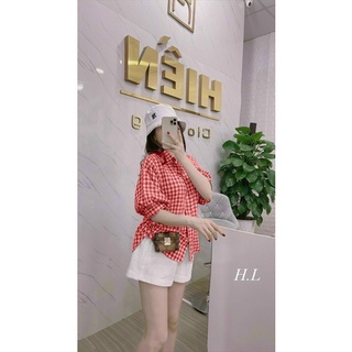 ❤️ freeship ❤️ áo sơ mi kẻ cổ đức tay bồng vạt tôm về sẵn hàng tại shop